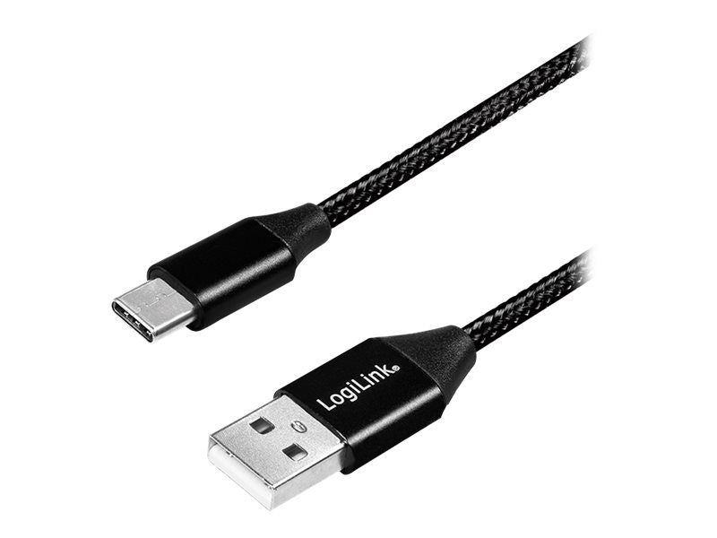 USB 2.0 Type-C cable, C/M to A/M, fabric, black, 0.3 m