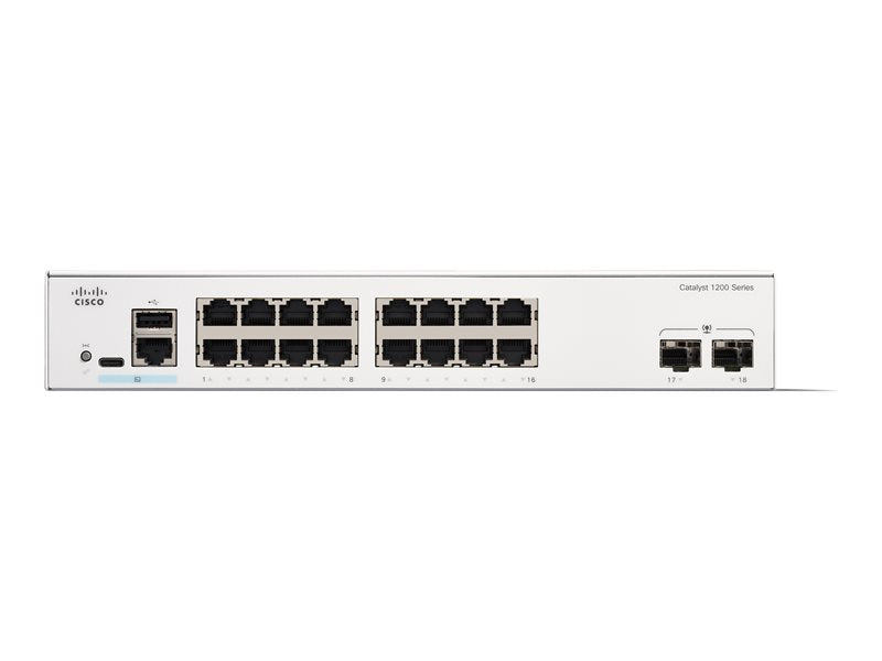 Cisco Catalyst 1200-16T-2G - Switch - L3 - smart - 16 x 10/100/1000 + 2 x Gigabit Ethernet SFP - rack-mountable