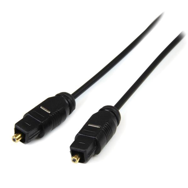 StarTech.com 15 ft Thin Toslink Digital Optical SPDIF Audio Cable - Fiber Optic for Audio Device Speaker Satellite Receiver - 15ft - 1 Pack - 1 x Toslink Male Digital Audio - 1 x Toslink Male Digital Audio - Gold-plated Ferrule - Black