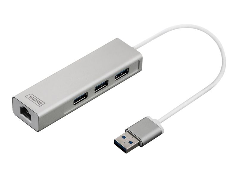 DIGITUS USB-Hub 3-Port 3.0->3xA3.0 1xLAN integr. Kabel we
