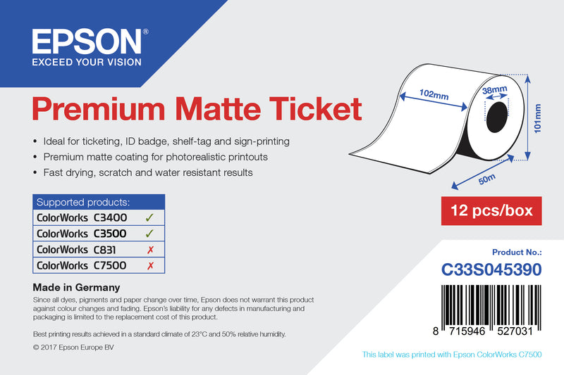 MATTE TICKET - ROLL 102MM X 50M