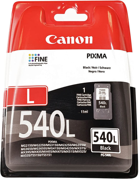 Canon PG-540L - 11 ml - L size - black - original - ink cartridge - for PIXMA MG3250, MG3550, MG3650, MG4250, MX395, MX455, MX475, MX525, MX535, TS515
