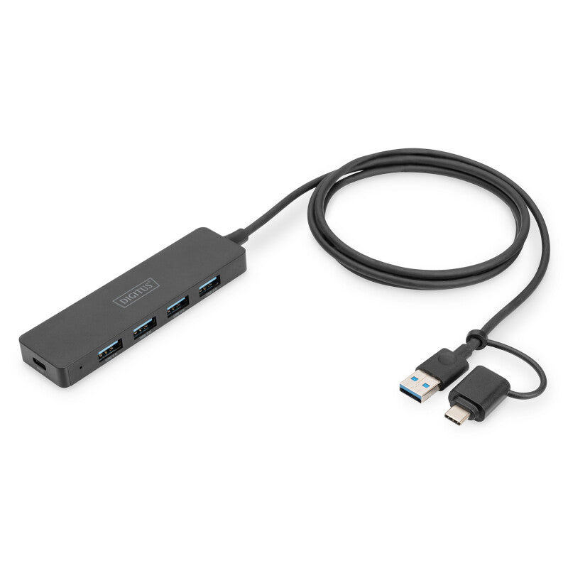 DIGITUS USB 3.0 Hub 4-Port Slim, USB-C Adapter 1,2m Kabel