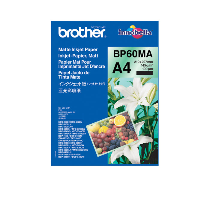Brother BP60MA Matte Inkjet Paper - Matte - A4 (210 x 297 mm) - 145 g/m² - 25 sheet(s) paper - for Brother DCP-J1140, J1200, J1800, J4140, J926, J981,