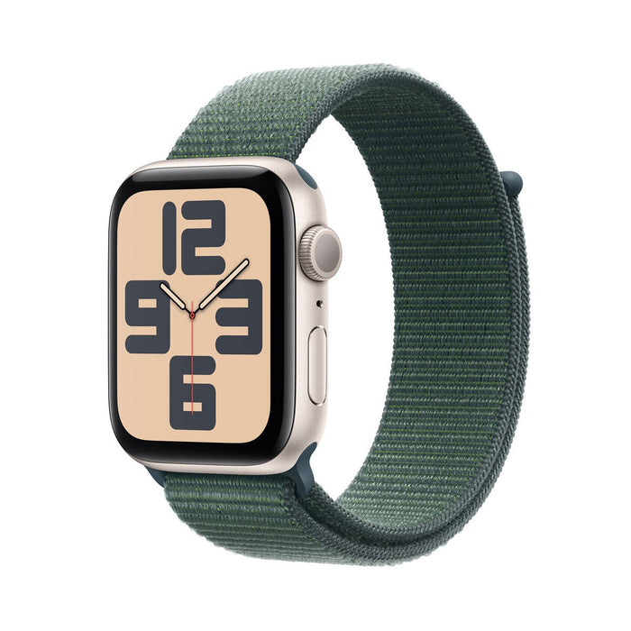 Apple Watch SE (GPS) - 2nd generation - 40 mm - starlight aluminium - smart watch with sport loop - soft double-layer nylon - lake green - wrist size: