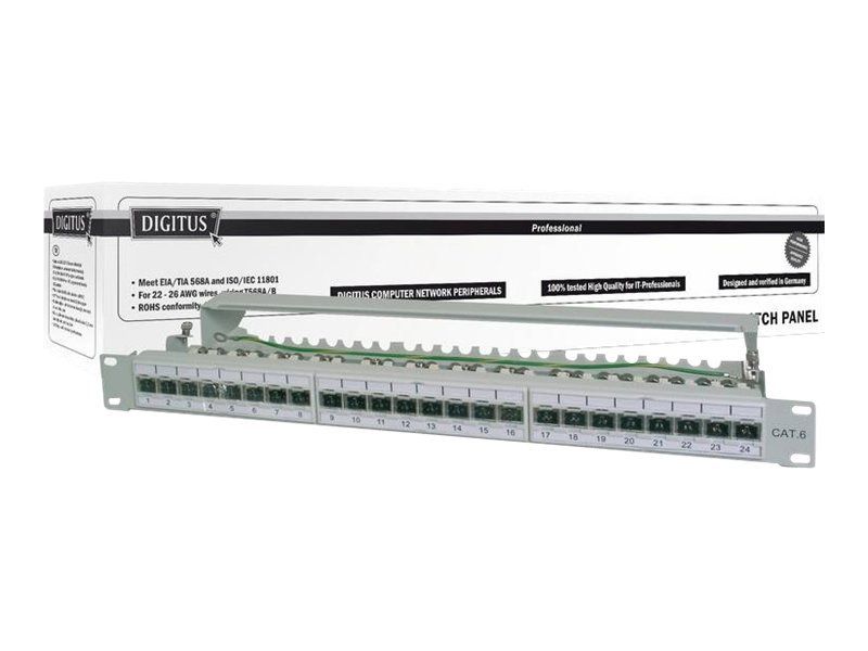 CAT 6A Patch Panel, shielded, 1U, 24-port, 8P8C, grey, 483 mm (19")