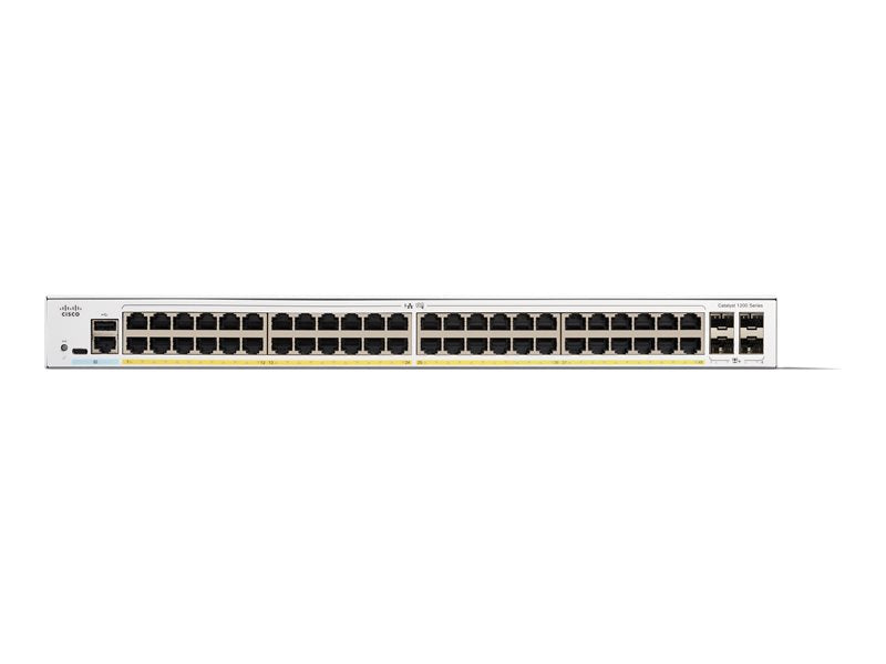 Cisco Catalyst 1200-48P-4G - Switch - L3 - smart - 48 x 10/100/1000 (PoE+) + 4 x Gigabit SFP - rack-mountable - PoE+ (375 W)