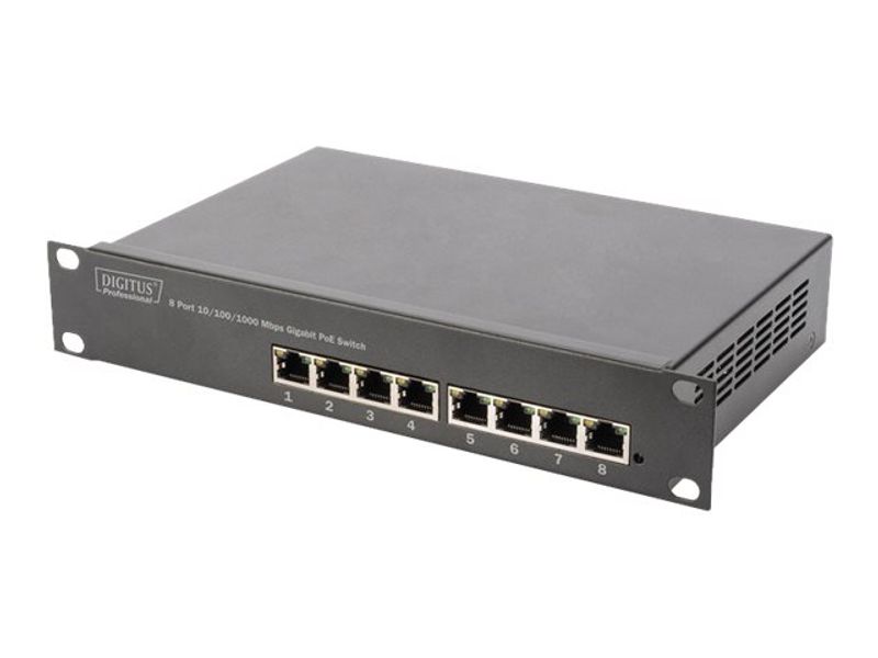 DIGITUS Switch 8-Port Gigabit 80W PoE Unmanaged schwarz