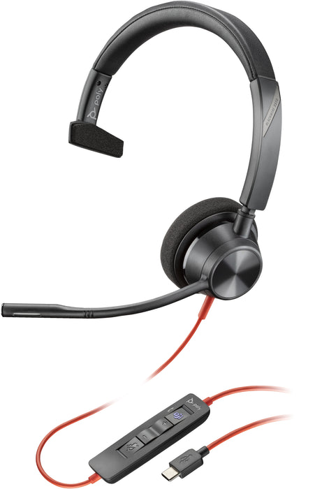 Poly Blackwire 3310-M - Blackwire 3300 series - headset - on-ear - wired - USB-C, 3.5 mm jack - black - Certified for Microsoft Teams