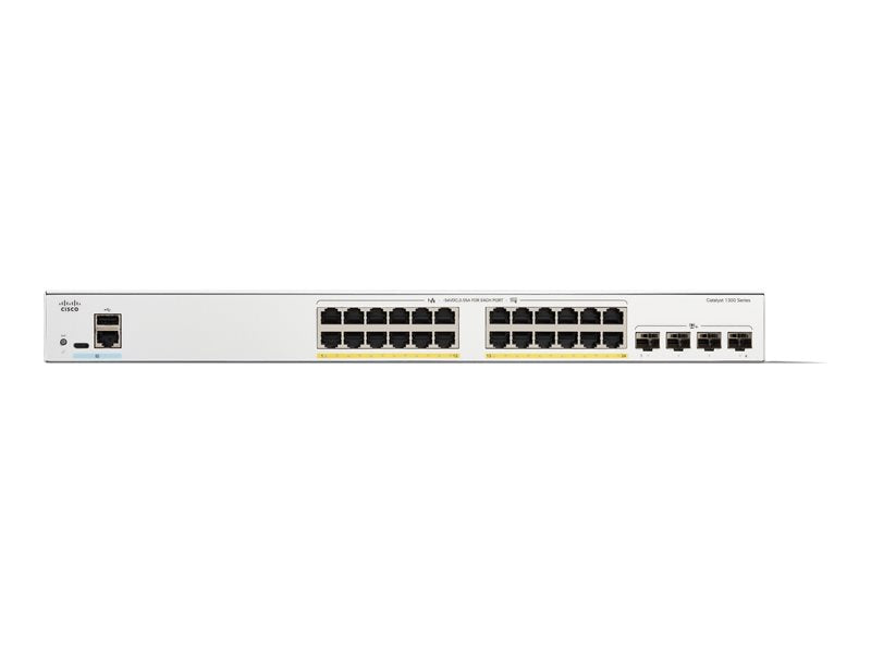 Cisco Catalyst 1300-24P-4X - Switch - L3 - Managed - 24 x 10/100/1000 (PoE+) + 4 x 10 Gigabit SFP+ - rack-mountable - PoE+ (195 W)