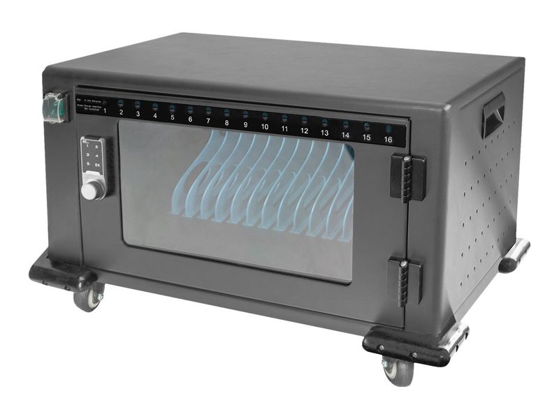 Charging trolley, 14", USB-A, electronic PIN lock 16 charge bases, fan, 384 x 550 x 375 mm