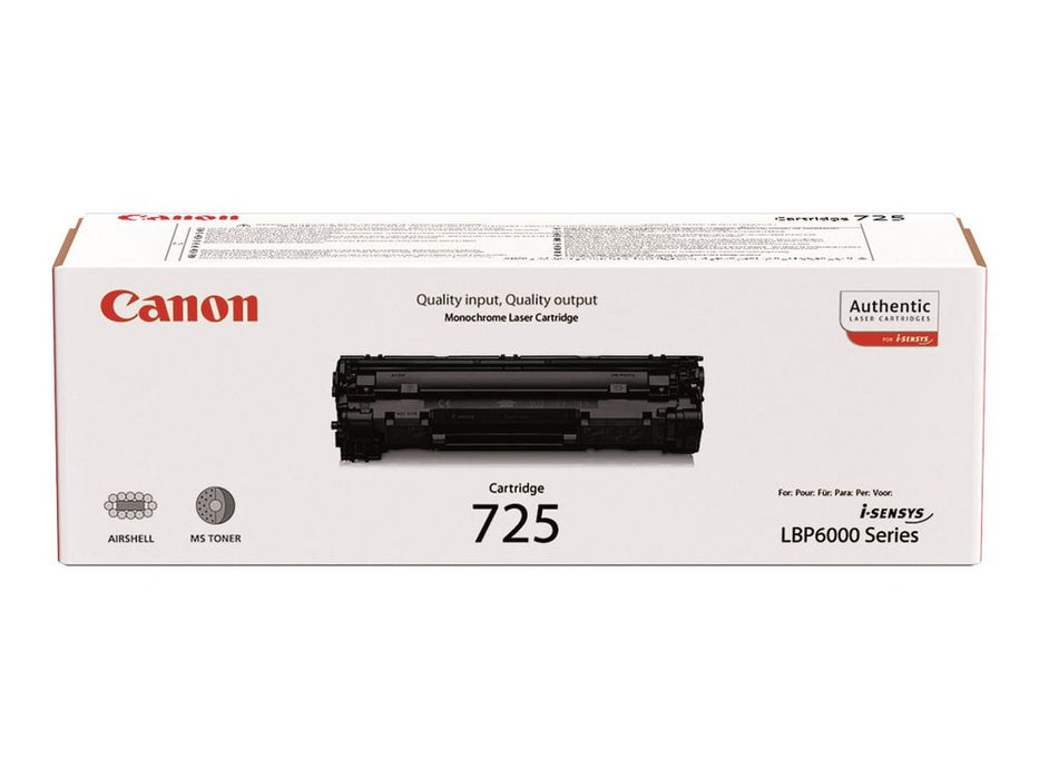 Canon 725 - 3484B002 - 1 x Black - Toner Cartridge - For iSENSYS LBP6000,LBP6000B,LBP6020,LBP6020B,LBP6030,LBP6030B,LBP6030w