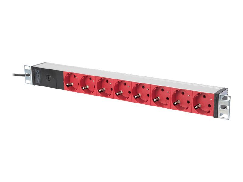 1U Aluminum PDU, rackmountable, 8x red CEE 7/7 10A Plug, 250VAC 50/60Hz, outlet