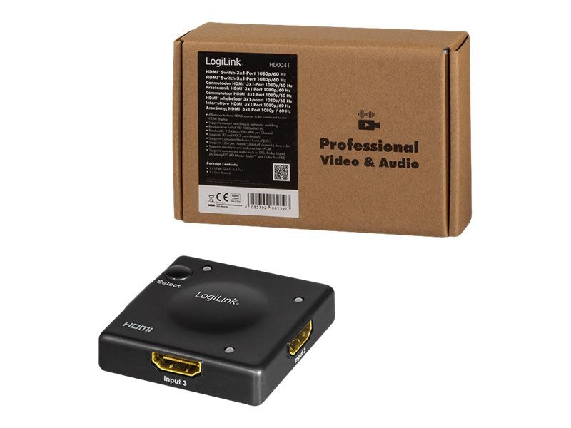 Logilink HDMI switch, 3x1-Port, 1080p/60 Hz, HDCP, CEC, Mini