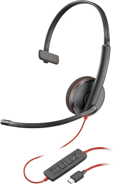 HP Poly Blackwire 3210 - Blackwire 3200 Series - headset - on-ear - wired - USB-C - black - Certified for Skype for Business, Cisco Jabber Certified,
