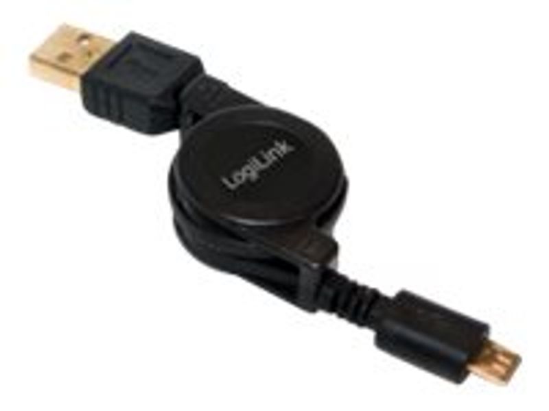 Logilink USB 2.0 cable, USB-A/M to Micro-USB/M, retractable, black, 0.75 m
