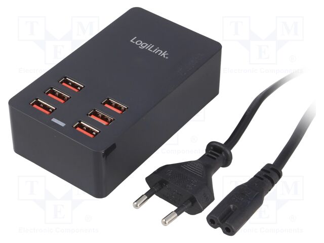 LogiLink USB Table Charger, 6 Port, 32W, black