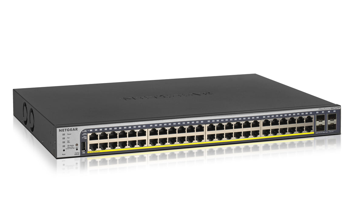 NETGEAR Smart GS752TP - Switch - L3 Lite - smart - 8 x 10/100/1000 (PoE+) + 40 x 10/100/1000 (PoE) + 4 x SFP - desktop, rack-mountable - PoE+ (384 W)