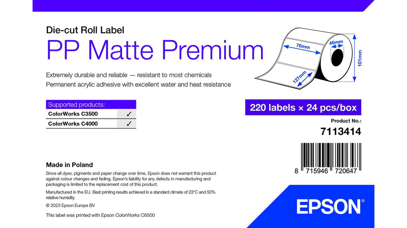 EPSON PP Matte Label 76x127mm 220 Etiketten, Die-Cut