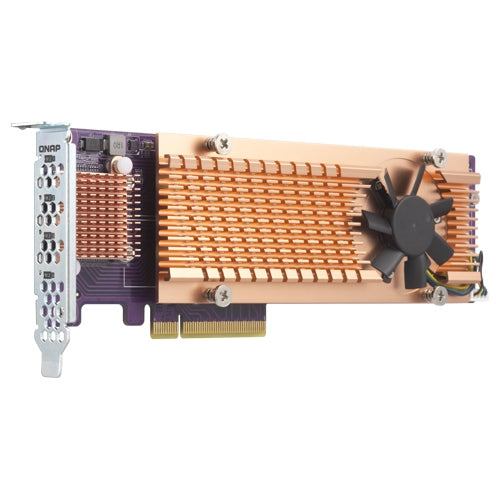 Quad M.2 PCIe SSD expansion card supports up to four M.2 2280 formfactor M.2 PCIe (Gen3 x4) SSDs PCIe Gen3 x8 host interface Low-profile bracket pre-l