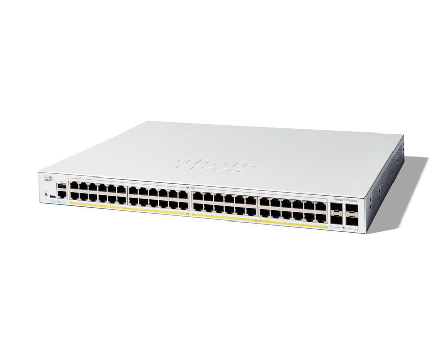 Cisco Catalyst 1200-48P-4X - Switch - L3 - smart - 48 x 10/100/1000 (PoE+) + 4 x 10 Gigabit SFP+ - rack-mountable - PoE+ (375 W)