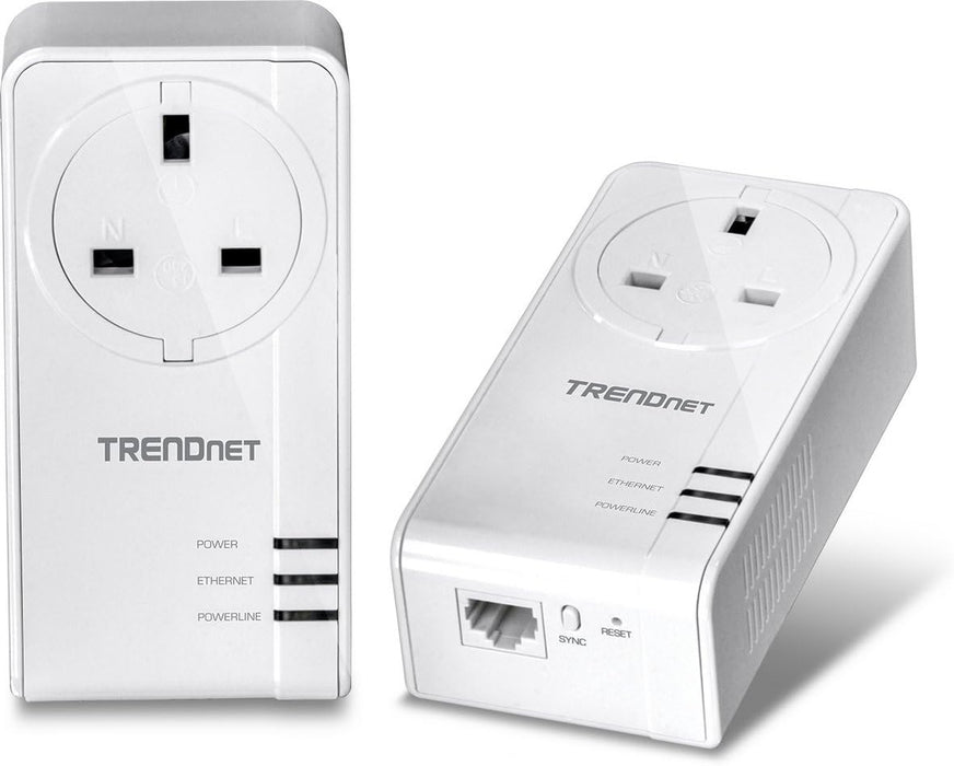 TRENDnet Powerline 1200 AV2 Adapter Kit with Built-in Outlet 2 x TPL-421E Adapters Gigabit Port Plug and Play MIMO Beamforming TPL-421E2K White