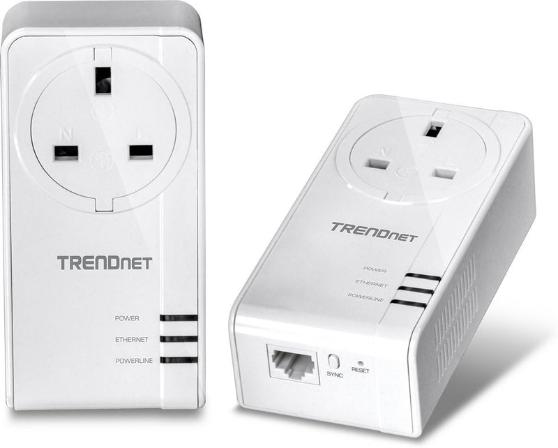 TRENDnet Powerline 1200 AV2 Adapter Kit with Built-in Outlet 2 x TPL-421E Adapters Gigabit Port Plug and Play MIMO Beamforming TPL-421E2K White