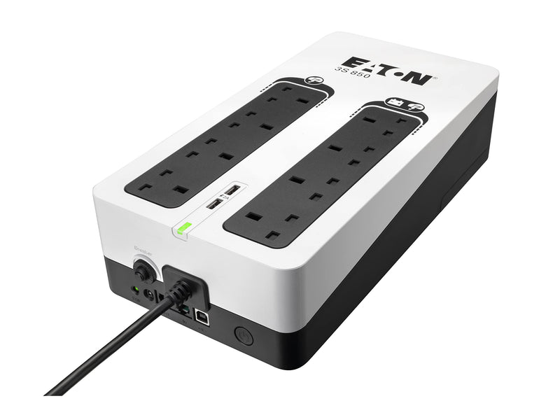 Eaton 3S Gen2 - USV - BS, (4) UK, (4) UK Überspannungsschutz, USB-Ladefunktion (2), Tower - AC 220/230/240 V - 510 Watt - 850 VA - 1-phasig - 9 Ah - USB - Ausgangsanschluss