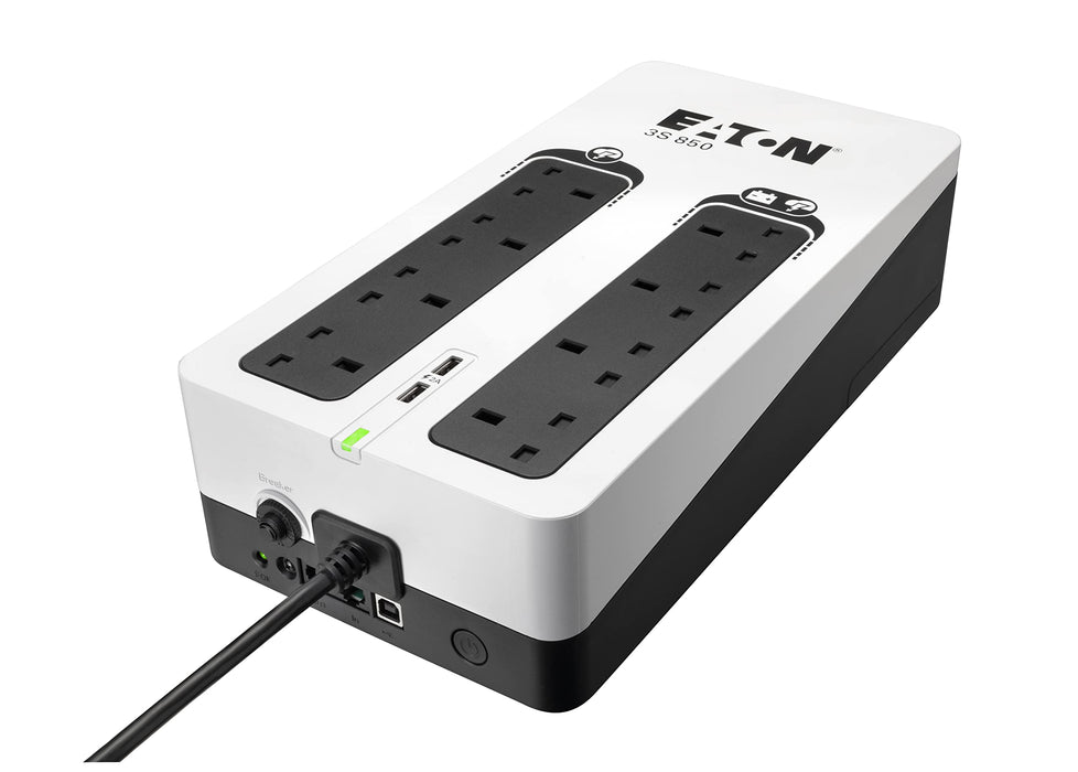 Eaton 3S Gen2 - UPS - BS, (4) UK, (4) UK surge only, USB charge (2), tower - AC 220/230/240 V - 510 Watt - 850 VA - 1-phase - 9 Ah - USB - output conn