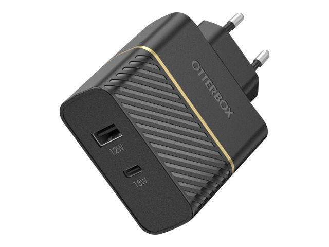 Chargeur mural OtterBox UE 30 W – USB-C 18 W + USB-A 12 W USB-PD Noir