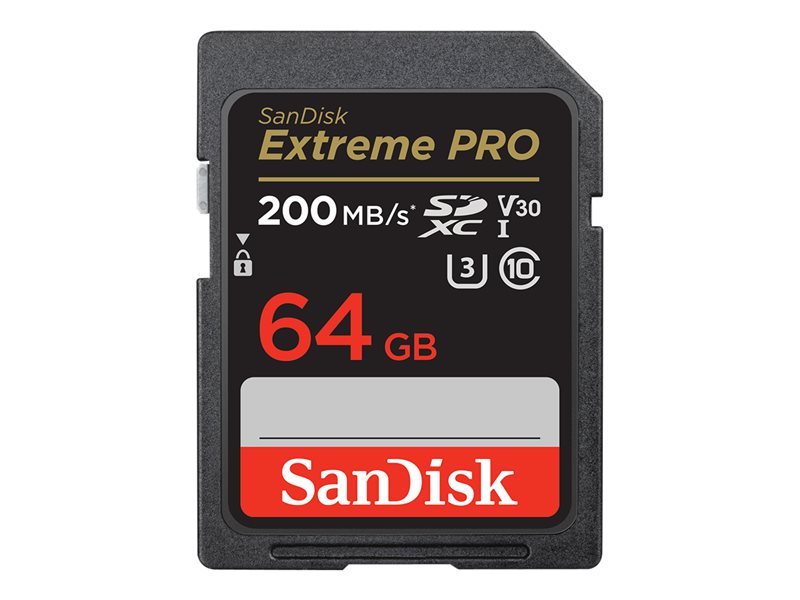 SanDisk Extreme PRO - Flash memory card - 64 GB - Video Class V30 / UHS-I U3 / Class10 - SDXC UHS-I