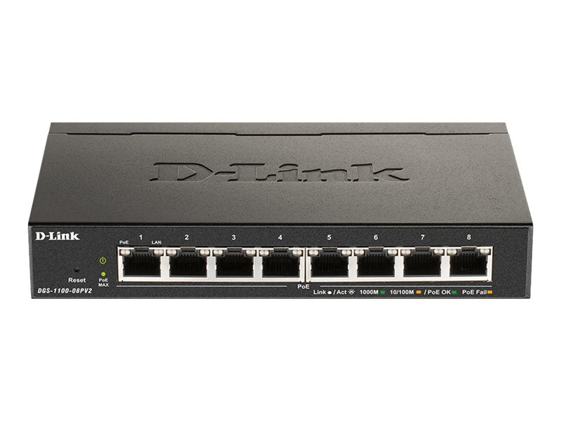 D-Link DGS 1100-08PV2 - Switch - smart - 8 x 10/100/1000 (PoE) - desktop - PoE (64 W)