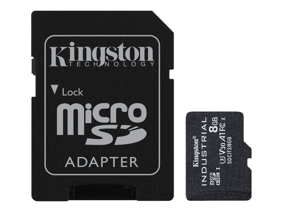 Kingston Industrial - Flash memory card (microSDHC to SD adapter included) - 8 GB - A1 / Video Class V30 / UHS-I U3 / Class10 - microSDHC UHS-I