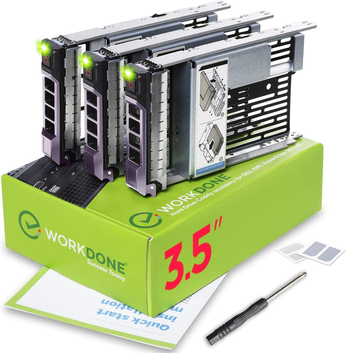 WorkDone 3 Pack - 3.5" Hard Drive Caddy with 2.5" Hard Drive Adapter - Compatible for Dell PowerEdge Server - Manual - Front Sticker - Screwdriver