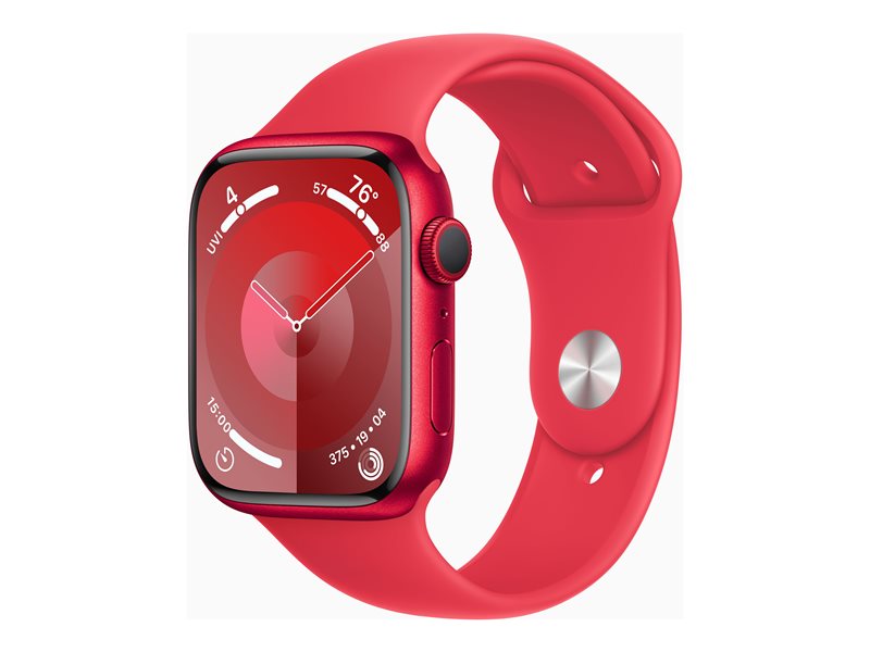 Apple Watch Series 9 (GPS) - (PRODUCT) RED - 45 mm - red aluminium - smart watch with sport band - fluoroelastomer - red - band size: M/L - 64 GB - Wi
