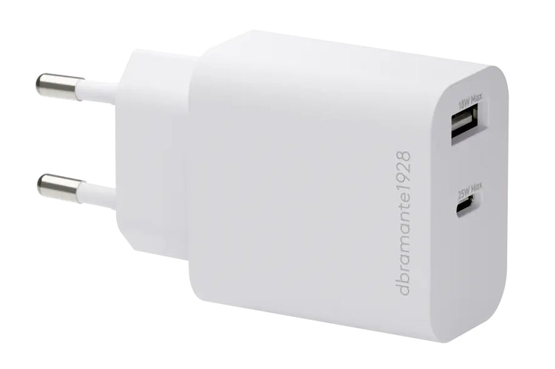 dbramante1928 re-charge - Power adapter - 25 Watt - 2 output connectors (USB-C, USB) - white