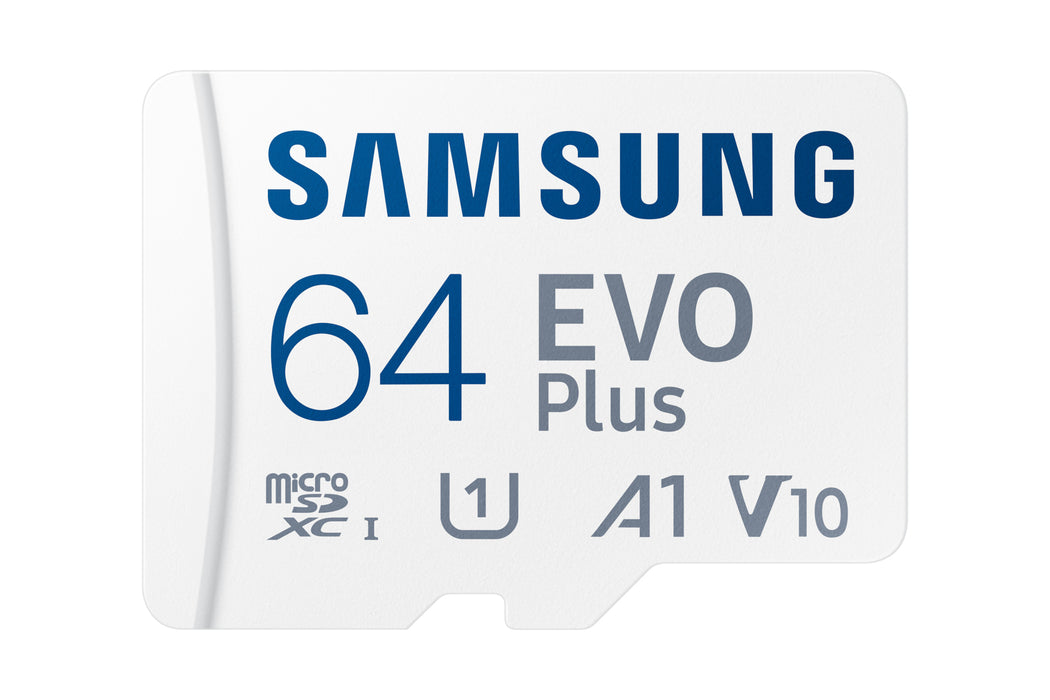 Samsung EVO Plus MB-MC64S - Flash memory card (microSDXC to SD adapter included) - 64 GB - A1 / Video Class V10 / UHS-I U1 / Class10 - microSDXC UHS-I
