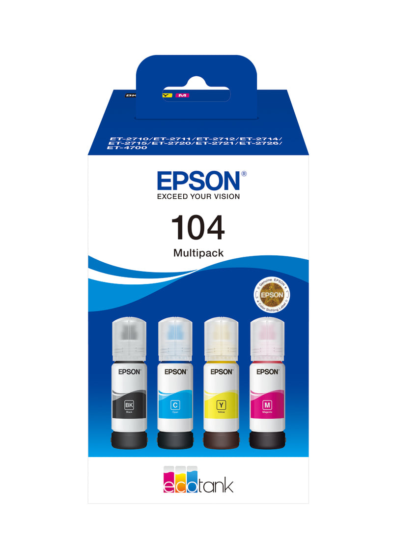 Epson EcoTank 104 - 4-pack - black, yellow, cyan, magenta - original - ink refill - for EcoTank ET-14100, 1810, 2721, 2810, 2811, 2812, 2814, 2815, 28