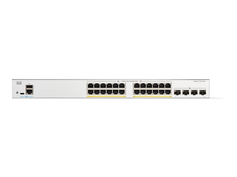 Cisco Catalyst 1200-24P-4X - Switch - L3 - smart - 24 x 10/100/1000 (PoE+) + 4 x 10Gb Ethernet SFP+ - rack-mountable - PoE+ (195 W)