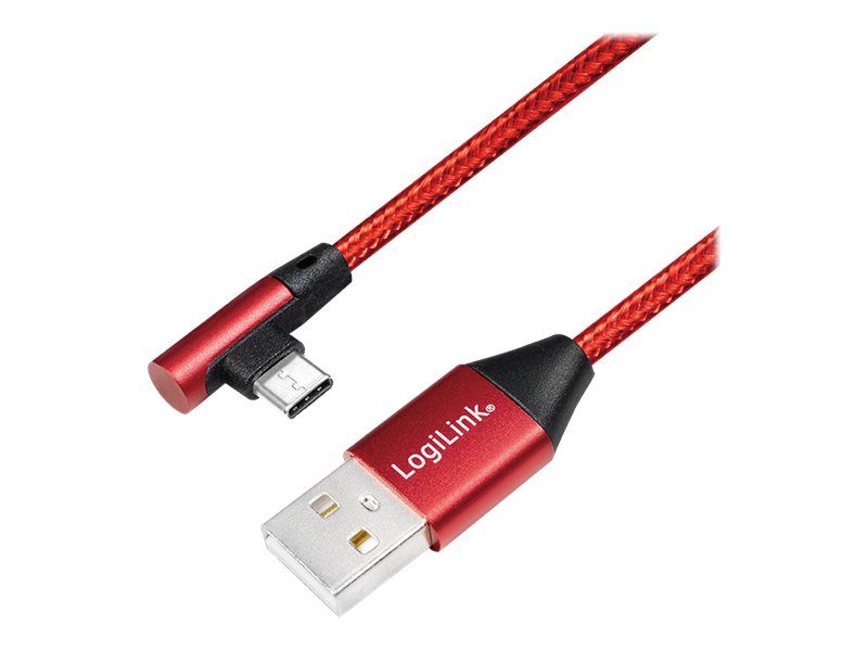 Logilink USB 2.0 Type-C cable, C/M (90°) to A/M, fabric, red, 1 m