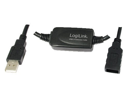 Logilink USB 2.0 cable, USB-A/M to USB-A/F, amplifier, black, 20 m