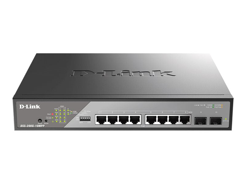 D-Link DSS 200G-10MPP - Switch - Managed - 8 x 10/100/1000 (PoE++) + 2 x Gigabit SFP - rack-mountable - PoE++ (242 W)