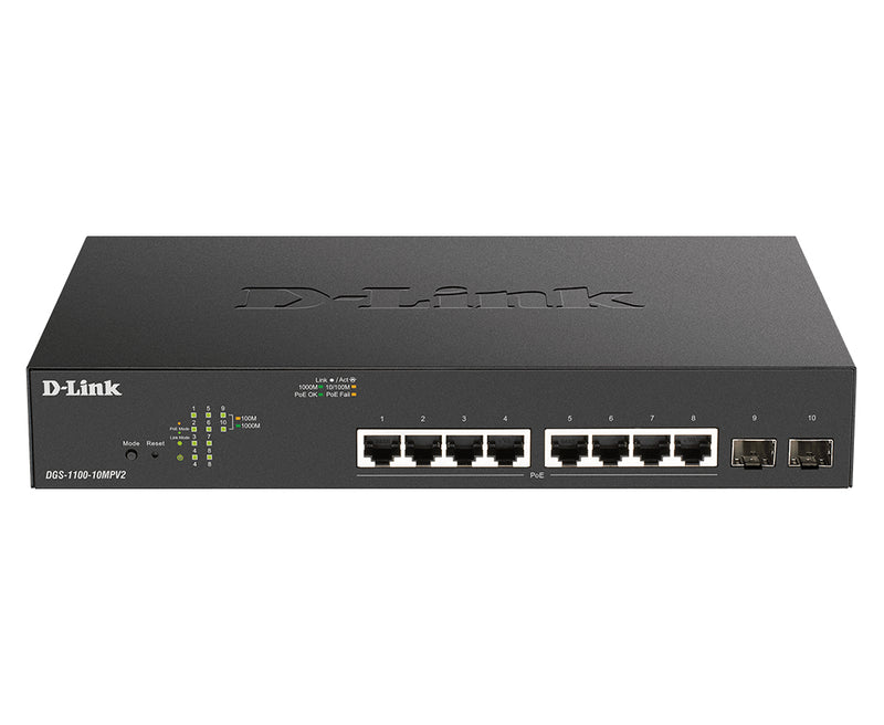 8P+2P D-Link DGS-1100-10MPV2/E M RM 2xSFP PoE (130W)
