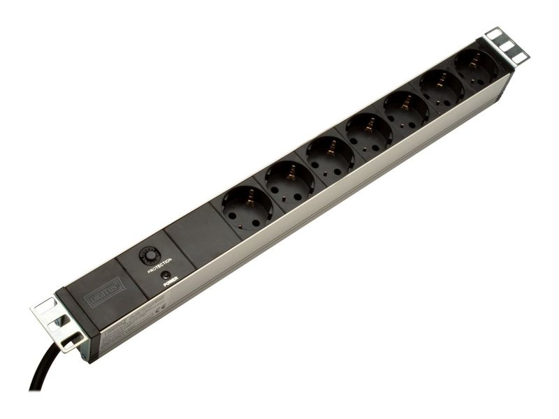 1U Aluminum PDU, rackmountable, 7x safety outlet 16A, 4000W, 250VAC 50/60Hz, overload protection