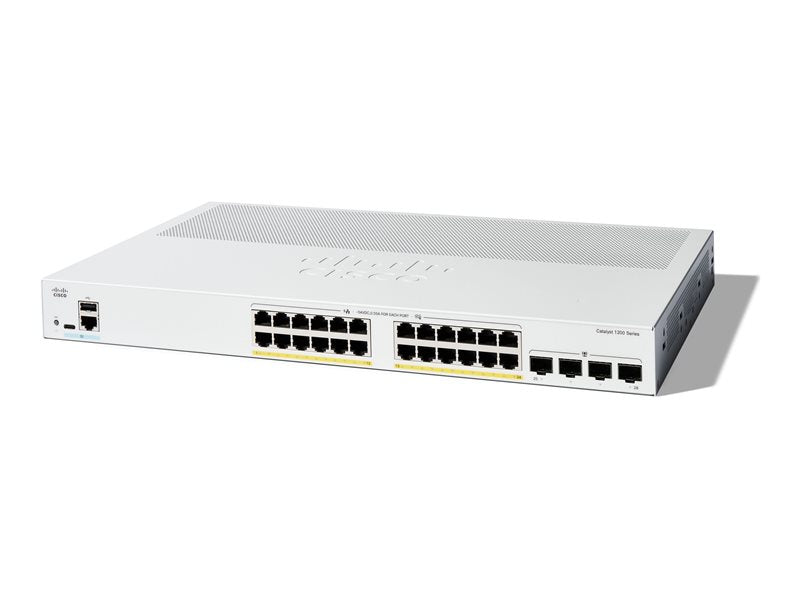 Cisco Catalyst 1200-24P-4G - Switch - L3 - smart - 24 x 10/100/1000Base-T + 4 x 10 Gigabit SFP+ - rack-mountable - PoE+ (195 W)
