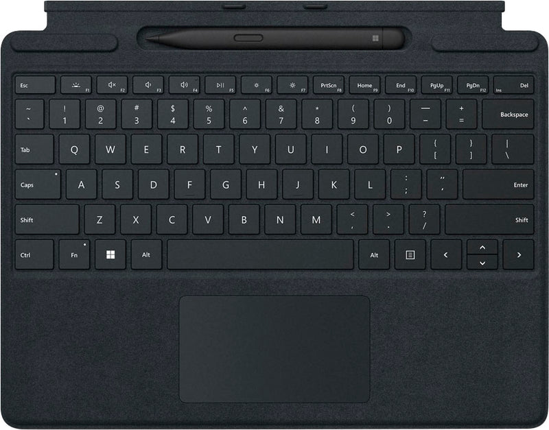 Microsoft Surface Pro Signature Keyboard – Tastatur – mit Beschleunigungsmesser, Trackpad, Aufbewahrungs- und Ladeschale für Surface Slim Pen 2 – QWERTZ – UK – Schwarz