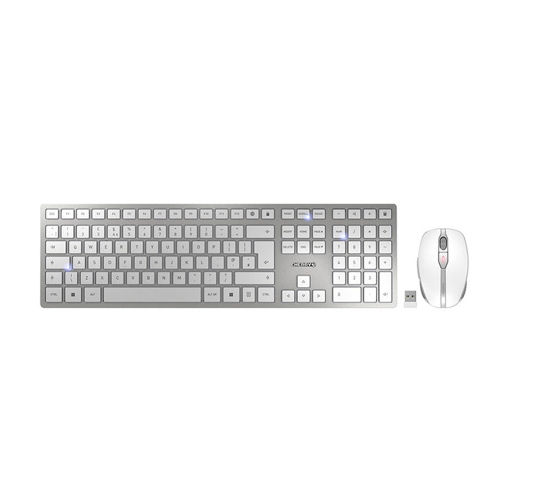 CHERRY DW 9100 SLIM - Keyboard and mouse set - wireless - 2.4 GHz, Bluetooth 4.2 - QWERTY - UK - white, silver
