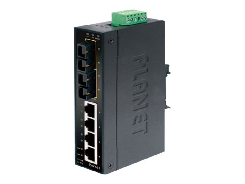 Planet ISW-621TS15 IP30 Slim Type 4-Port Industrial Ethernet Switch + 2-Port 100Base-FX(15KM) (-40 - 75 C)