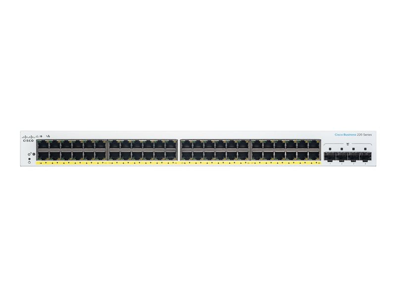 Cisco Business 220 Series CBS220-48P-4G - Switch - smart - 48 x 10/100/1000 (PoE+) + 4 x Gigabit SFP (uplink) - rack-mountable - PoE+ (382 W)