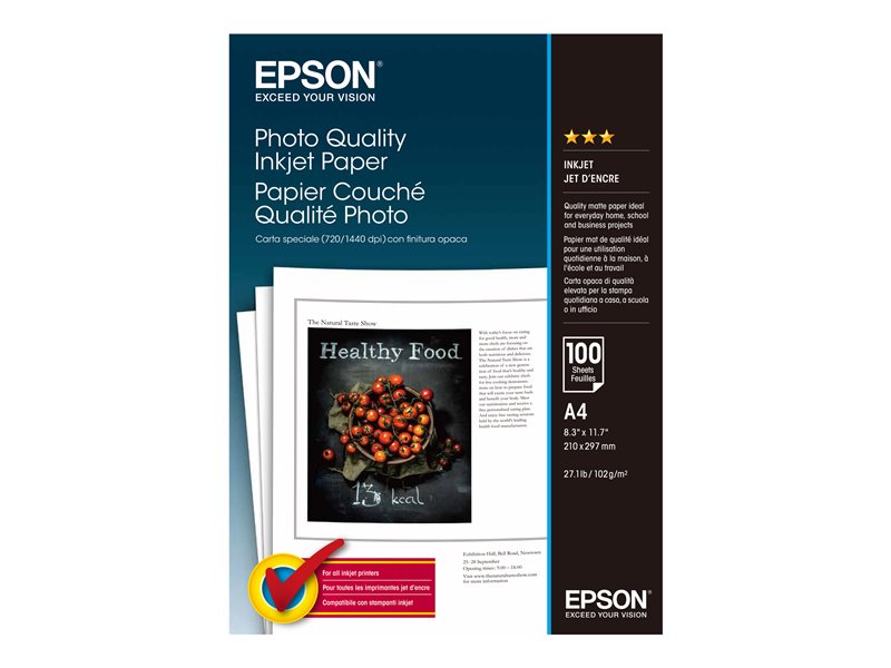 Epson Media, Media, Sheet paper, Photo Quality Ink Jet Paper, Home - Speciality Media, Photo, A4, 210 mm x 297 mm, 102 g/m2, 100 Sheets, Singlepack